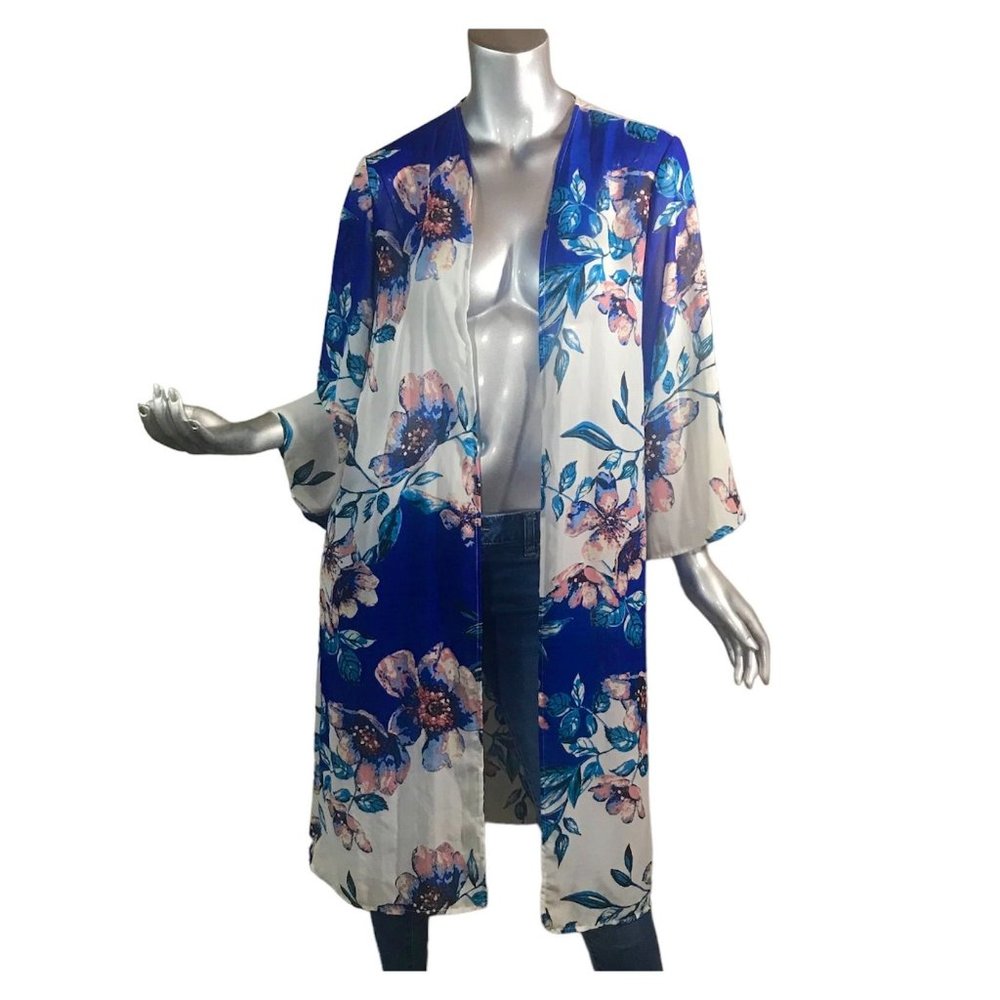 Charlotte Russe Women's Large Kimono Long Cardigan Blouse Open Front Top Floral